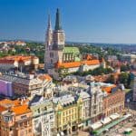 Zagreb main square and cathedral aerial view